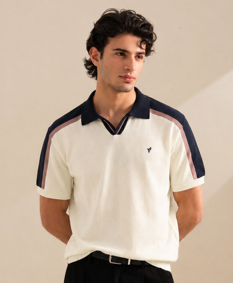 AVEROH Cream Knitted Contrast Polo