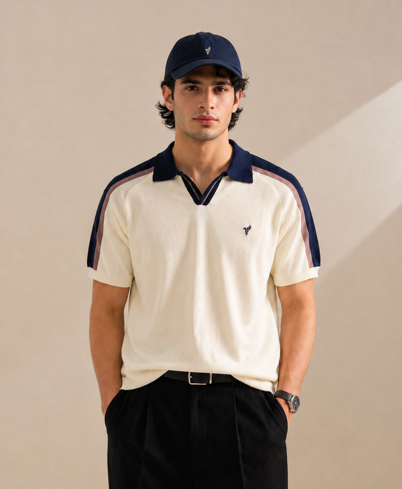 AVEROH Cream Knitted Contrast Polo