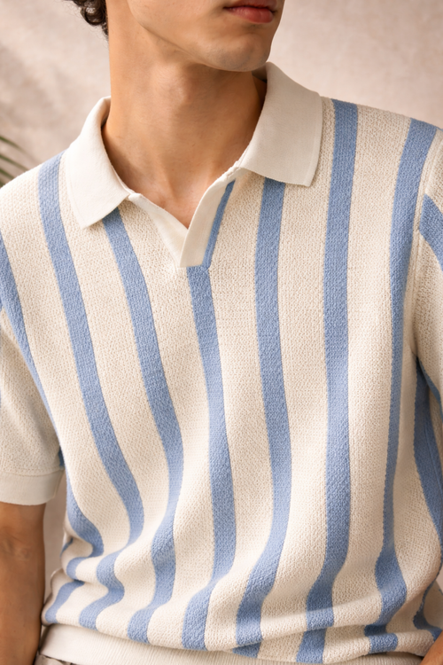 Cotton Vertical Mesh Knit Polo