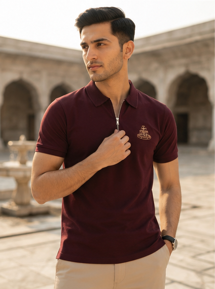 Heritage Fountain Polo Shirt – Burgundy Gold Edition