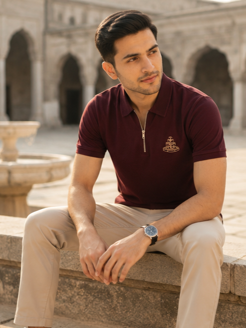 Heritage Fountain Polo Shirt – Burgundy Gold Edition