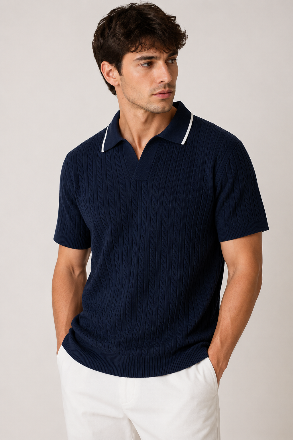 AVEROH Royal Navy Cable Knit Polo