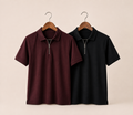 Pack of 2 - Signature Zip Polo Shirt Maroon and Black