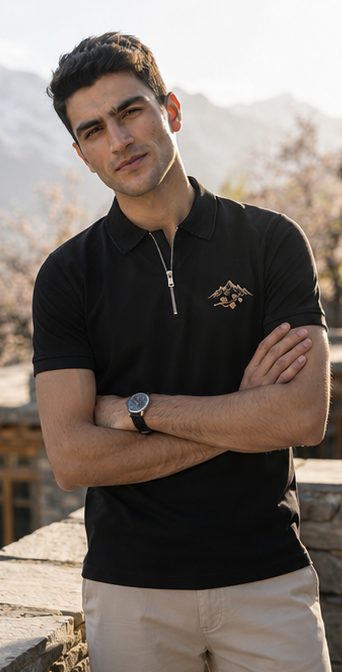 Hunza Summit Zip Polo Shirt – Black Heritage Edition