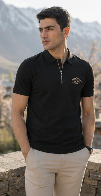 Hunza Summit Zip Polo Shirt – Black Heritage Edition