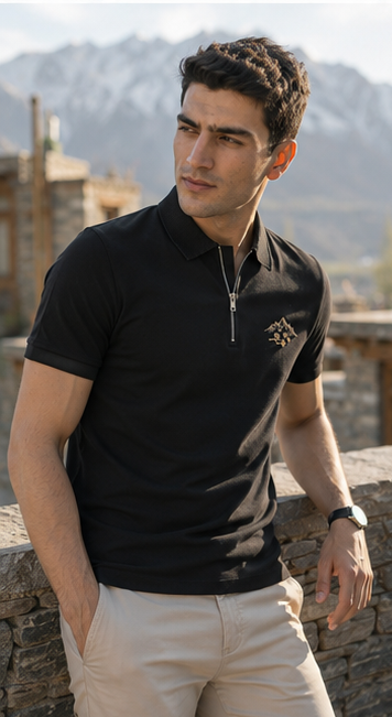 Hunza Summit Zip Polo Shirt – Black Heritage Edition