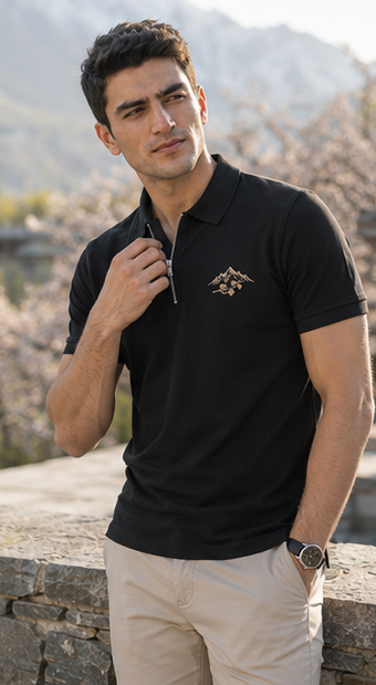 Hunza Summit Zip Polo Shirt – Black Heritage Edition