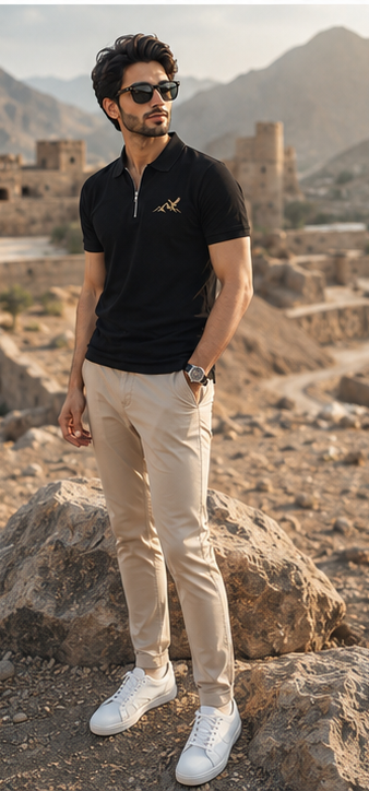 Skardu Peaks Zip Polo Shirt – Black Explorer Edition