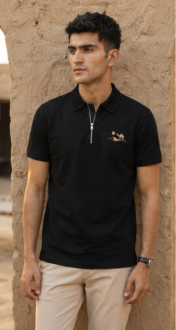 Desert Caravan Zip Polo Shirt – Black Heritage Edition