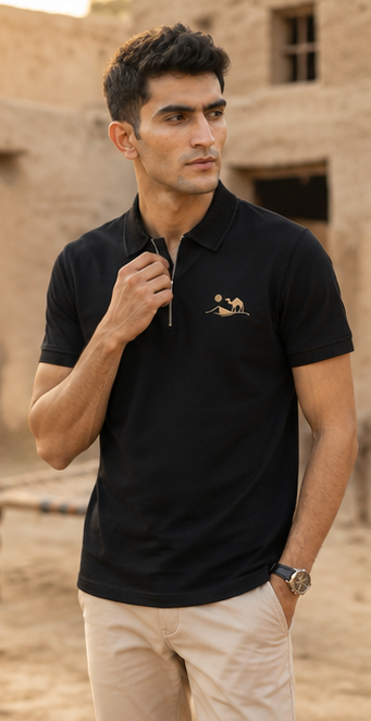 Desert Caravan Zip Polo Shirt – Black Heritage Edition