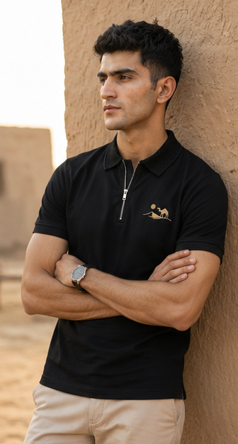 Desert Caravan Zip Polo Shirt – Black Heritage Edition