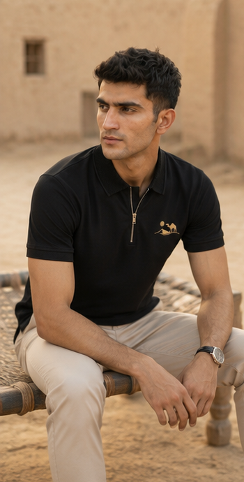 Desert Caravan Zip Polo Shirt – Black Heritage Edition