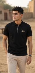 Desert Caravan Zip Polo Shirt – Black Heritage Edition