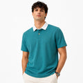 RUGBY COLLAR WAFFLE KNIT POLO SHIRT (TEAL)