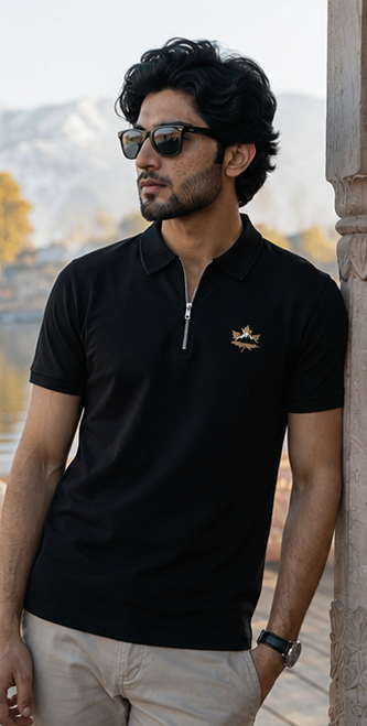 Shangrila Lake Zip Polo Shirt – Black Heritage Edition