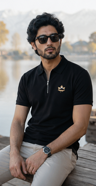 Shangrila Lake Zip Polo Shirt – Black Heritage Edition