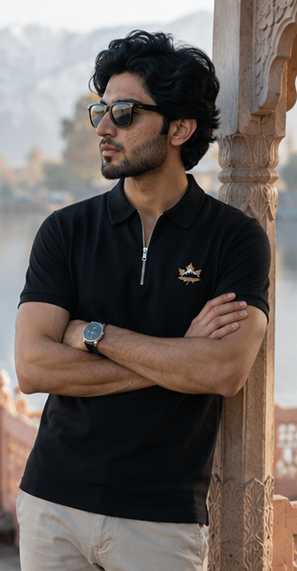 Shangrila Lake Zip Polo Shirt – Black Heritage Edition