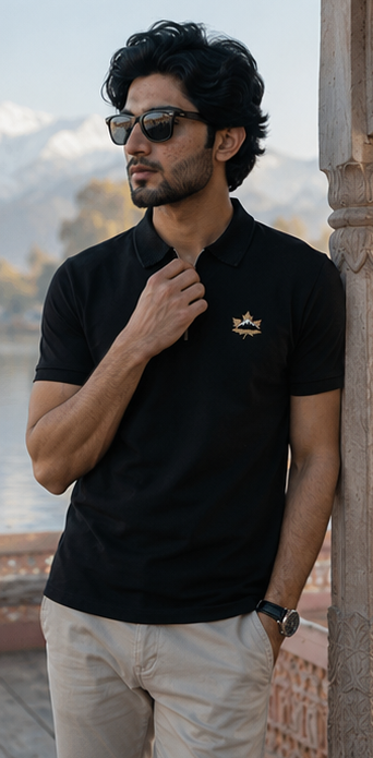 Shangrila Lake Zip Polo Shirt – Black Heritage Edition
