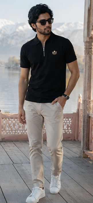 Shangrila Lake Zip Polo Shirt – Black Heritage Edition