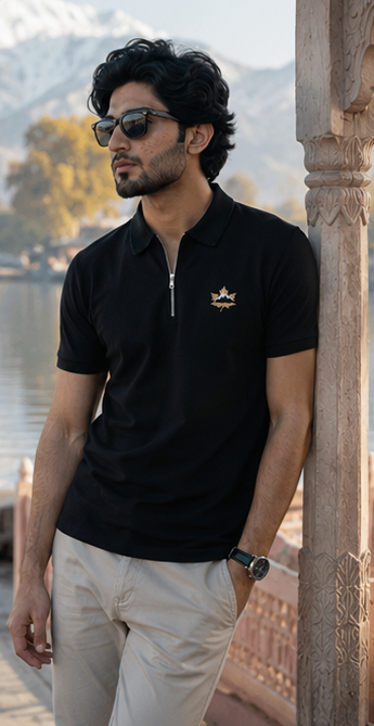 Shangrila Lake Zip Polo Shirt – Black Heritage Edition