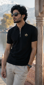 Shangrila Lake Zip Polo Shirt – Black Heritage Edition