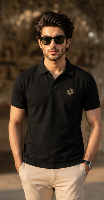 Royal Mosaic Polo Shirt – Black Heritage Edition
