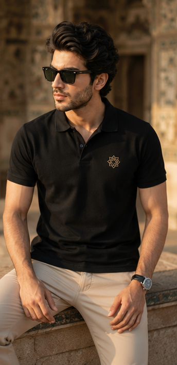 Royal Mosaic Polo Shirt – Black Heritage Edition