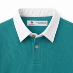 RUGBY COLLAR WAFFLE KNIT POLO SHIRT (TEAL)