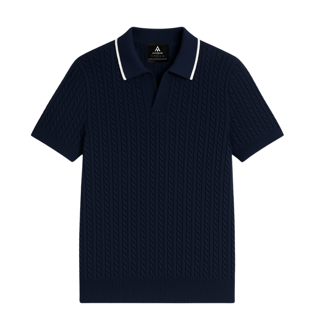 AVEROH Royal Navy Cable Knit Polo