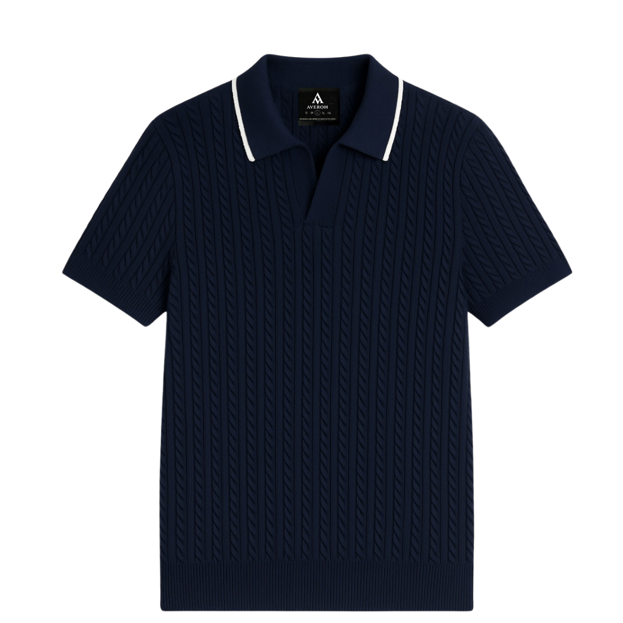AVEROH Royal Navy Cable Knit Polo