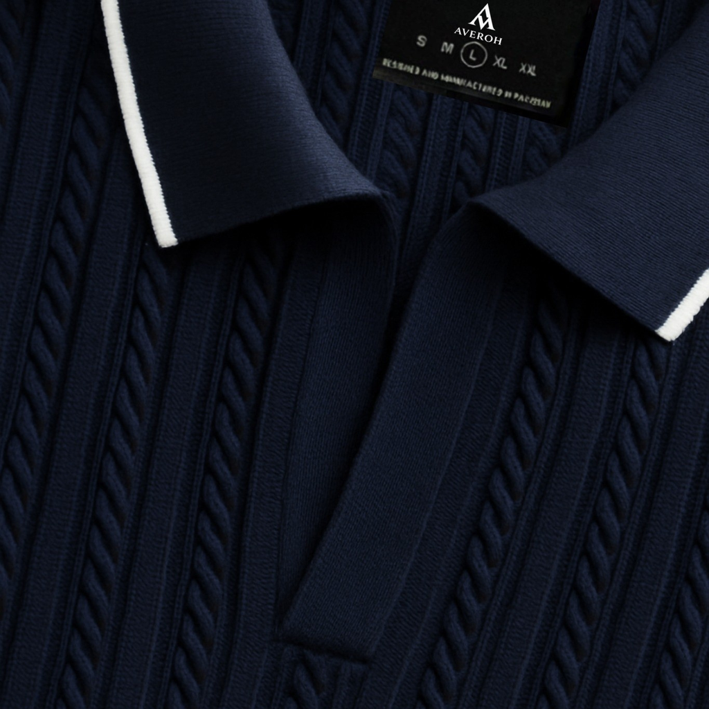 AVEROH Royal Navy Cable Knit Polo