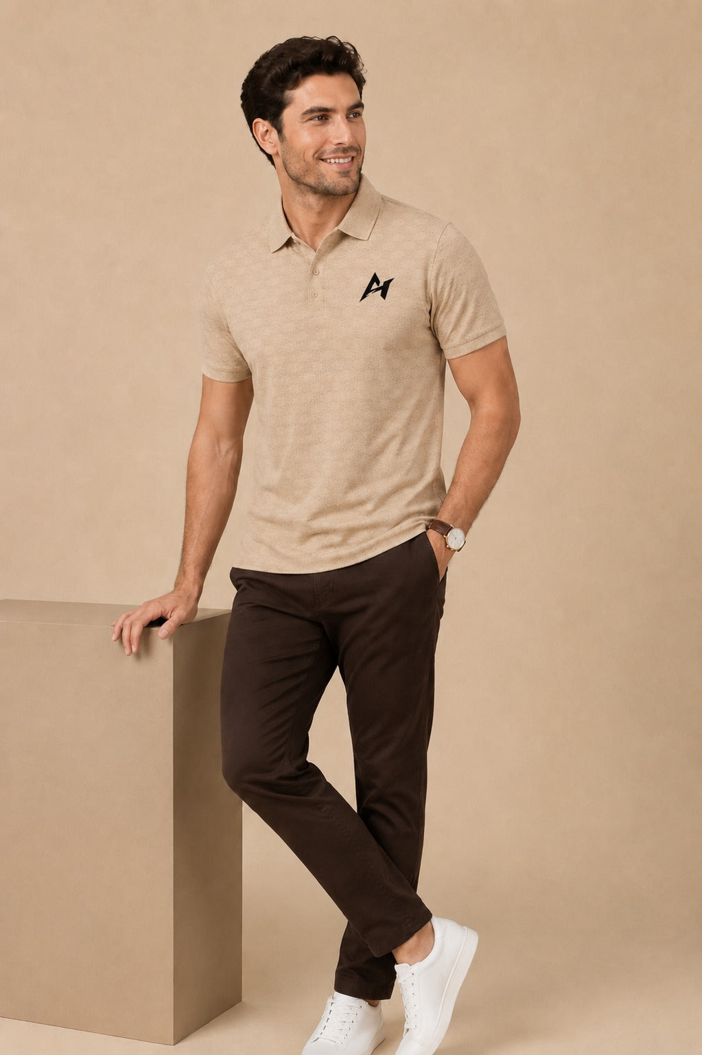 Premium Beige Zipper Polo Shirt