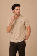 Premium Beige Zipper Polo Shirt