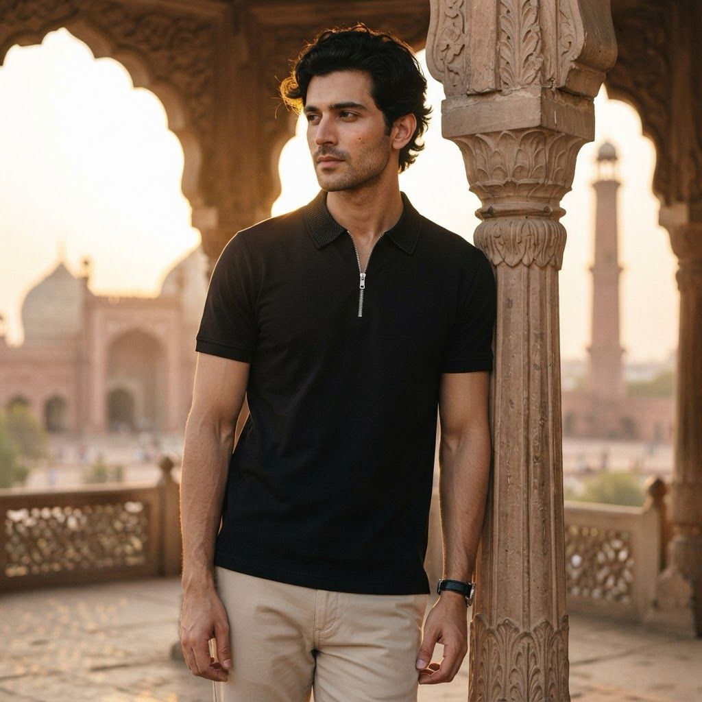Signature Black Zip Polo Shirt.