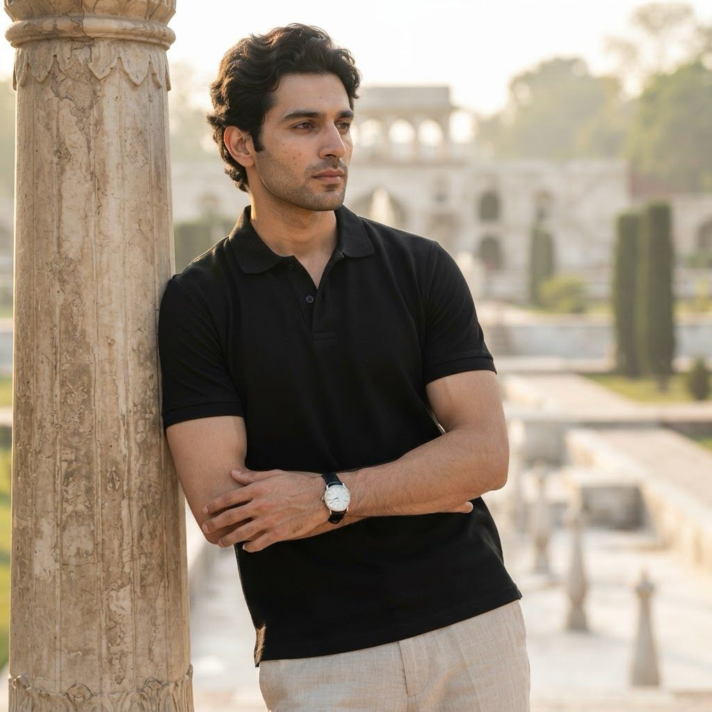 Classic Black Button Polo Shirt
