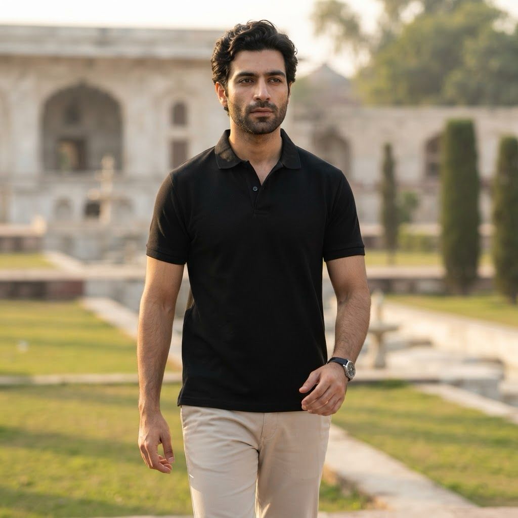 Classic Black Button Polo Shirt