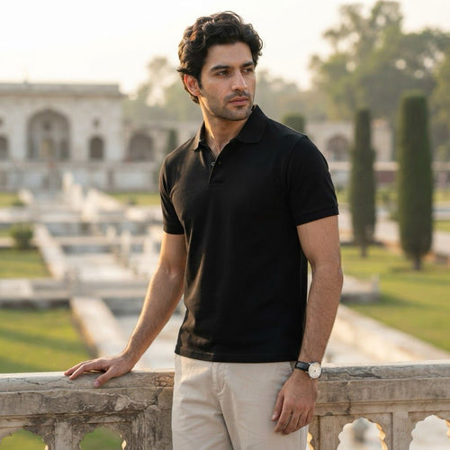 Classic Black Button Polo Shirt
