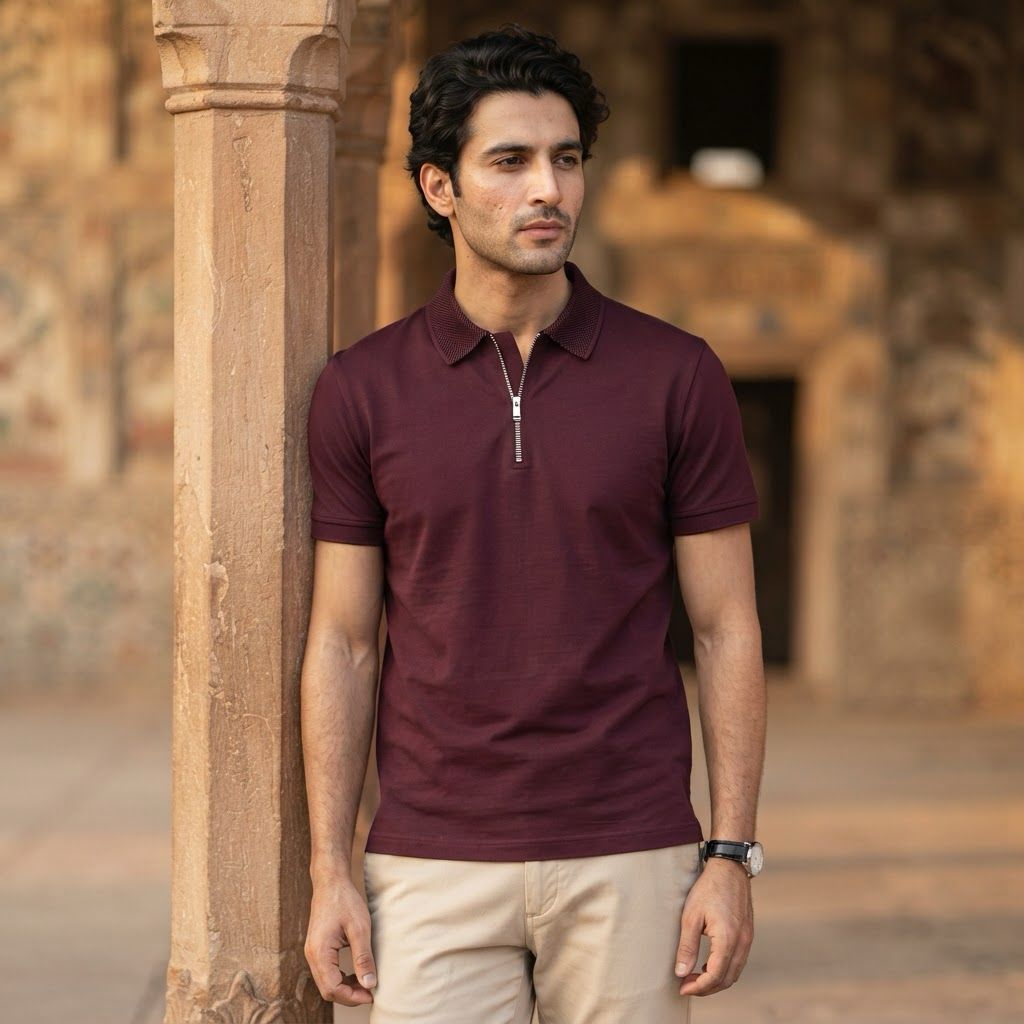 Signature Maroon Zip Polo Shirt
