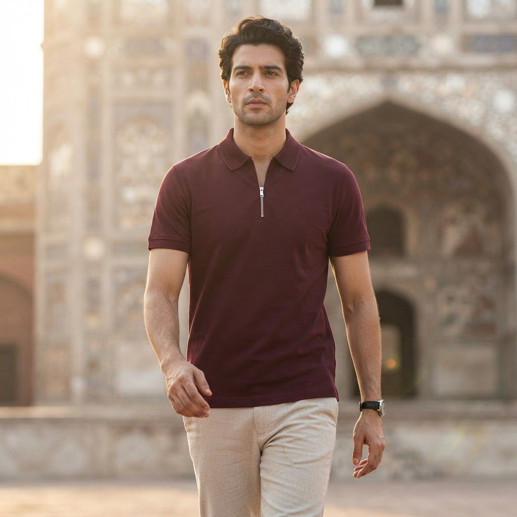 Signature Maroon Zip Polo Shirt