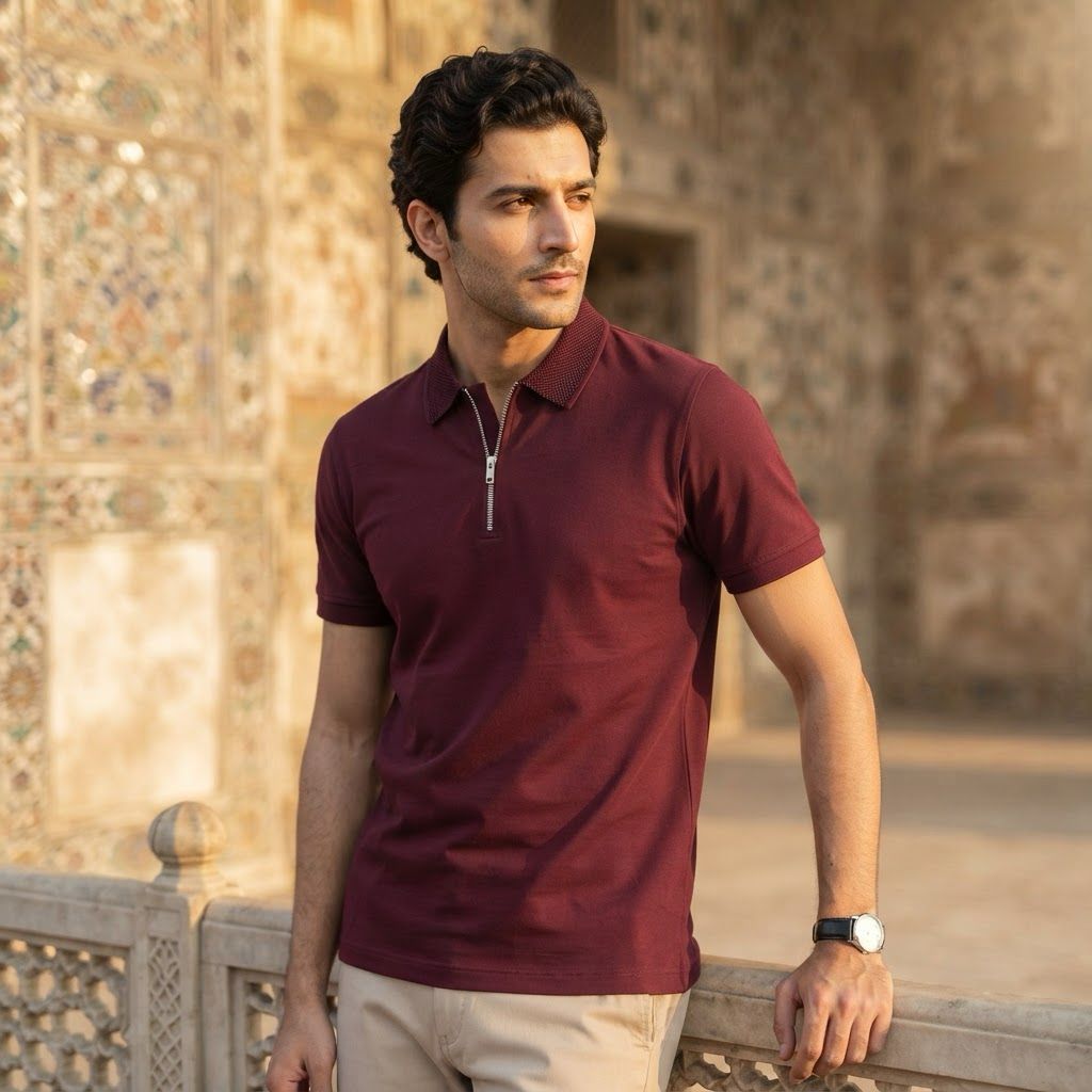 Signature Maroon Zip Polo Shirt