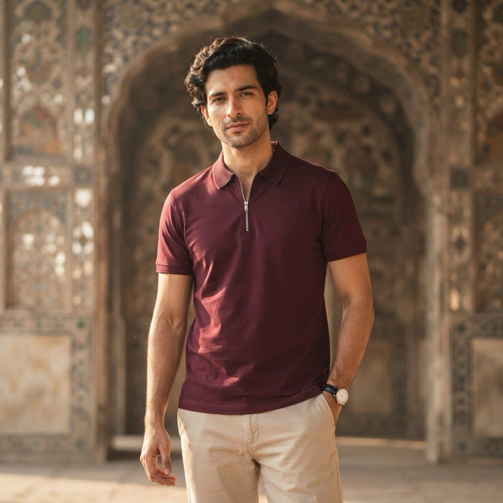 Signature Maroon Zip Polo Shirt
