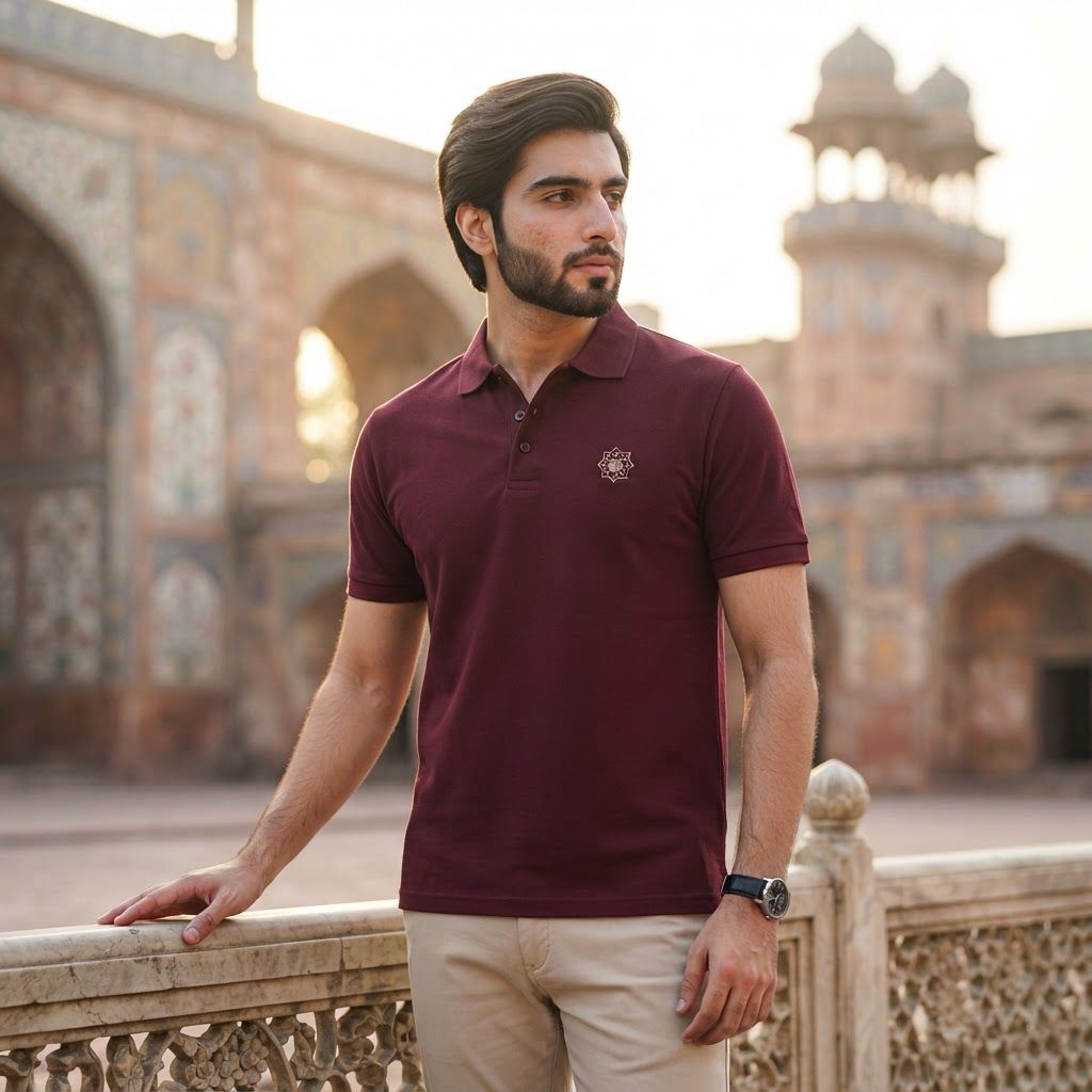Lahore Mosaic Button Polo Shirt – Burgundy Edition