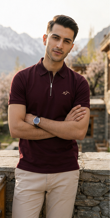 Hunza Mountain Polo Shirt – Burgundy Edition