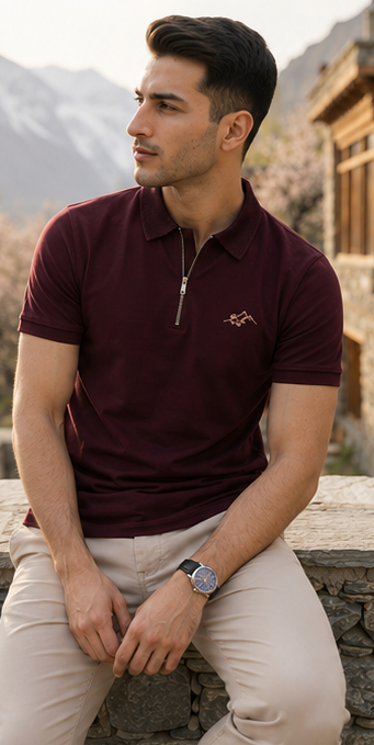 Hunza Mountain Polo Shirt – Burgundy Edition