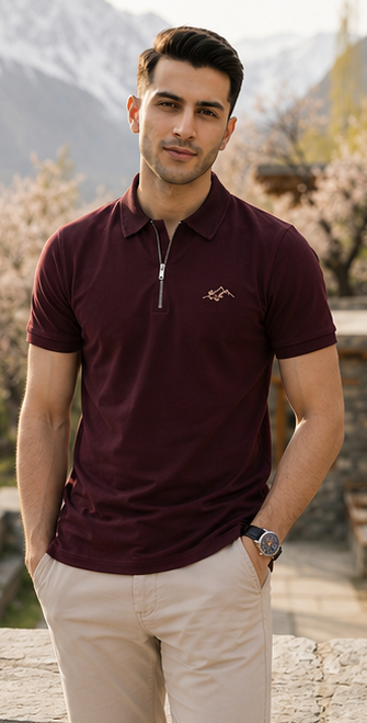 Hunza Mountain Polo Shirt – Burgundy Edition