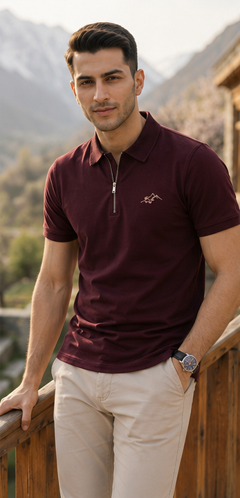Hunza Mountain Polo Shirt – Burgundy Edition