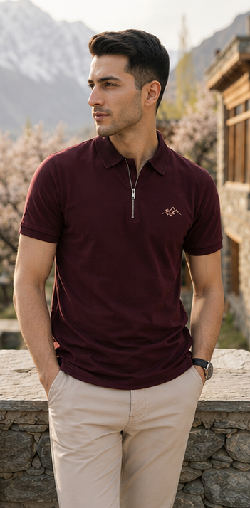 Hunza Mountain Polo Shirt – Burgundy Edition