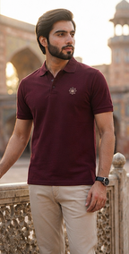 Lahore Mosaic Button Polo Shirt – Burgundy Edition