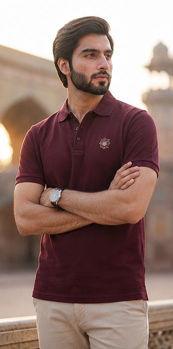 Lahore Mosaic Button Polo Shirt – Burgundy Edition