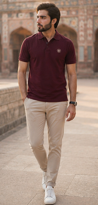 Lahore Mosaic Button Polo Shirt – Burgundy Edition